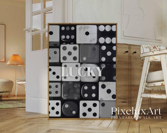 Set of 6 Trendy Black and White Gallery Wall Art, Dice, Modern Aesthetic Gallery Apartment Decor, Fashion Wall Art, Stylish Y2K Wall Art, image 6