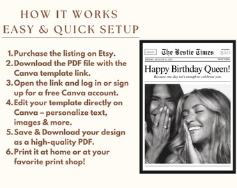 Custom Newspaper Gift for Best Friend, DIY BFF Newspaper Pint, Personalize Printable Headline Print, Roommate Wall Art, Custom Newspaper Art, image 4