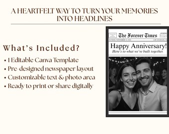 Couples Anniversary Newspaper Poster • Canva Template Newspaper • DIY Newspaper Print for 1st Anniversary Gift, Valentine's Day, Him, Her, image 4