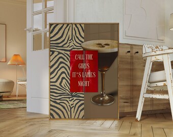 Retro Espresso Martini Wall Art – Y2K Fashion Decor, Martini Poster, Trendy Bar Cart Art, Aesthetic Dorm & Apartment Decor, Leopard Wall Art, image 1
