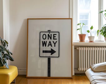One Way Sign Poster – Funky Retro Wall Art, Black and White Street Sign Print, Teen Room Decor, Collage Aesthetic Apartment Print, image 3