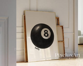Lucky 8 Ball Print, Pool Ball Print, Vintage Game Room Decor, Luck Wall Art, Billiards Print, Pool Print, Retro Art, Funky Vintage Print, image 5
