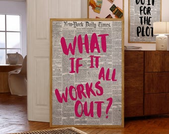 Pink Positive Quote Print, Newspaper Girly Dorm Decor, Funky Maximalist Wall Art, Preppy Pink Wall Art, Apartment Aesthetic Print, image 1