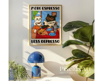 More Espresso Less Depresso Cat Poster, Cafe Cat Print, Coffee Lover Art, Black Cat Kitchen Decor, Funny Coffee Cat Wall Art, Funny Cat Art, image 7