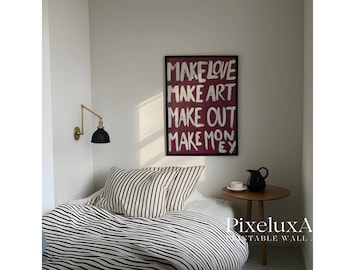 Make Love Make Art Trendy Collage Print, Red Typography Wall Art Print, Bold Quote Poste, image 1