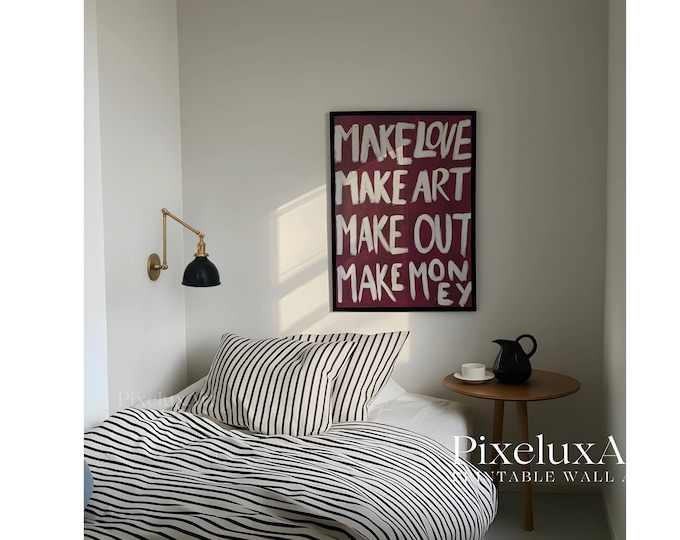 Make Love Make Art Trendy Collage Print, Red Typography…