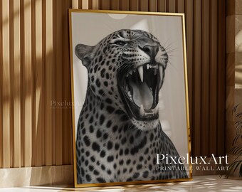 Black & White Cheetah Poster – Leopard Roar Art, Museum Quality Leopard Photo Print, Vintage Aesthetic Wall Art, Maximalist Photo Art Print, image 8