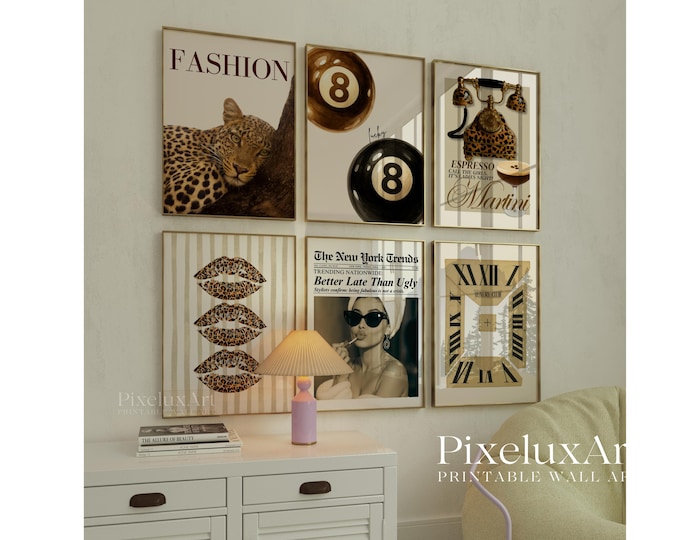 Retro Leopard Wall Art Set – 6 Trendy Posters, Y2K Fashion…