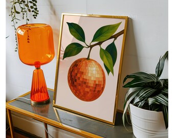 Retro Orange Disco Ball Decor, Trendy Kitchen Prints, Fruit Art Print, Citrus Fruit Poster, Funky Food Home Decor, Vintage Food Poster,, image 6