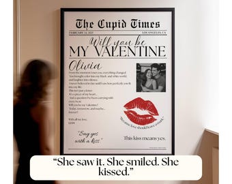 Valentines Day Newspaper Template, Will You Be My Poster, Cupid Post Newspaper for Valentines Day Gift, Grab the Kiss Canva DIY Newspaper, image 4