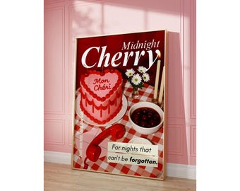 Cherry Poster Print | Trendy Cherry Art for Apartment Decor & Cherry Lovers, Girly Aesthetic Wall Art for Trendy Rooms, Cute Dorm Decor,, image 1