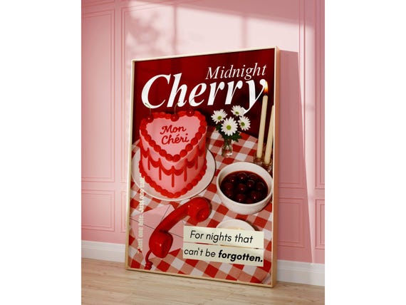 Cherry Poster Print | Trendy Cherry Art for Apartment Decor & Cherry Lovers, Girly Aesthetic Wall Art for Trendy Rooms, Cute Dorm Decor,