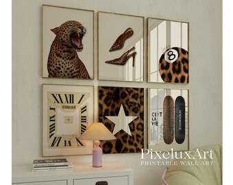 60+ Retro Neutral Leopard Wall Art Set – Printable Leopard Gallery, Y2K Fashion Decor, Leopard Print, Aesthetic Dorm & Apartment Decor, image 3