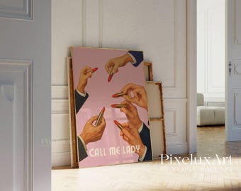 Retro Lipstick Print, Collage Wall Art, Funky Girly Wall Art, Vintage Pink Dorm Poster, Aesthetic Bar Cart Decor, Trendy Wall Art Print, image 4