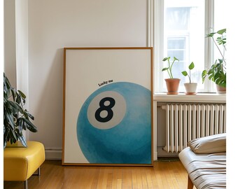 Lucky 8 Ball Print, Pool Ball Print, Vintage Game Room Decor, Luck Wall Art, Blue Billiards Print, Pool Print, Retro Art, Funky Vintage Art, image 7
