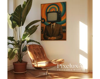 Retro TV Head Wall Art, Vintage Television Poster, Surreal Pop Art Print, 70s Nostalgia Decor, Funky Wall Art for Home or Office, Retro Art, image 6