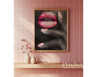 Pink Glam Bathroom Poster Set of 6 | Sparkly Lips, Bathtub, Makeup, Toilet Roll & Shower Karaoke Prints for Glam Bathroom Wall Decor, image 6