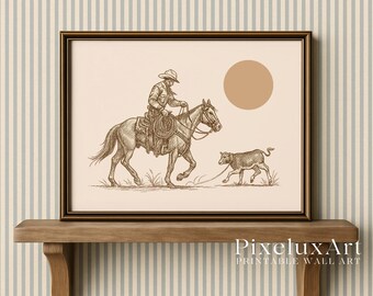 Cowboy and Cow Wall Art | Western Ranch Decor | Rustic Farmhouse Printable | Boho Country Wall Art | Vintage Cowboy Poster, image 3