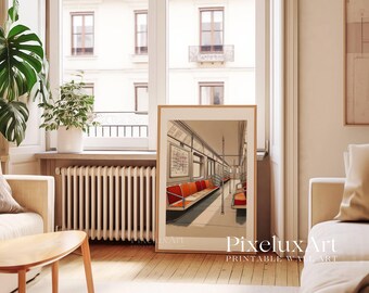NYC Subway Art Print, New York Subway Train Poster, Minimal Modern Wall Art, Abstract Minimal Art, Subway Decor, New York Print, Mid Century, image 7