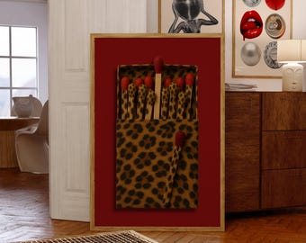 Leopard Matchbox Wall Art • Vintage Matchbox Print, Retro Leopard Decor, Matchbox Wall Art for Eclectic & Bold Home Style, Trendy Dorm Room, image 1