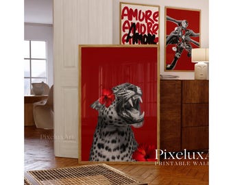 Red Gallery Leopard Wall Art Set – 6 Trendy Posters, Y2K Fashion Decor, Bold Red Leopard Print, Aesthetic Glam Leopard Poster Set, image 7
