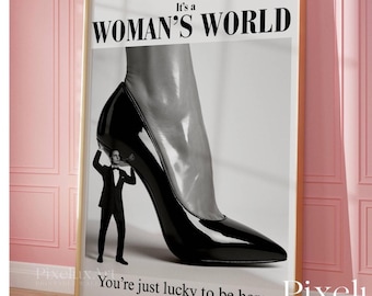 Retro Woman's World Print, Feminist Wall Art, Girly Dorm Room Decor, Trendy Wall Art, Aesthetic Bedroom Apartment Decor, Retro Art Print