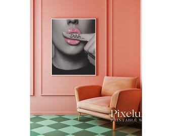 Pink Glam Bathroom Wall Art Set of 6 - Glitter Lips, High Heels & Retro Glam Prints, Funny Bathroom Wall Art Set | Cute Bathroom Posters, image 7