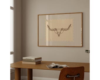 Western Longhorn Skull Wall Art – Rustic Cowboy Decor, Wild West Print, Ranch Country Home Decor, Rodeo Western Boys Room Printable, image 1