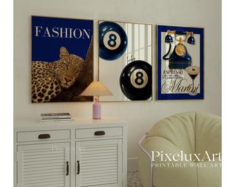 Navy Blue Leopard Wall Art Set – 6 Trendy Posters, Y2K Fashion Decor, Trendy Leopard Print, Aesthetic Navy Apartment Decor, Leopard Wall Art, image 4