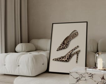 Leopard Wall Art Set, Cheetah Fashion Poster Set of 3, Animal Print Heels & 8 Ball Decor, Modern Glam Printable Gallery Wall, image 8