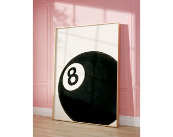 Set of 3 Hand Draw Pool Ball Print, 6, 7, 8 Ball Prints, Retro Game Room Print, Funky Vintage Print, Lucky Poster, Trendy 8 Ball Print, image 8