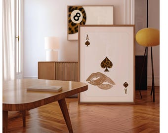 Leopard Ace Card Print, Neutral Beige Wall Art, Playing Card Poster, Soft Aesthetic Ace Print, Girly Room Print, Trendy Wall Art, image 4