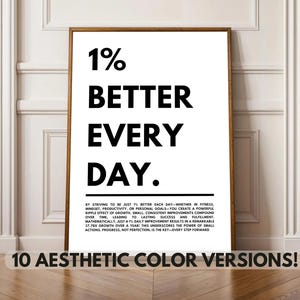 1% Better Everyday Motivational Art Wall Decor – 10 Aesthetic Color Versions! Quote Inspirational Wall Art, Affirmation Wall Art, Dorm Room