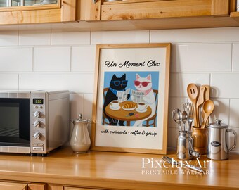 French Café Poster, Croissant & Coffee Cat Print, Cafe Au Lait Poster, Funny Cat Kitchen Art, Cat Wall Decor, Cute Cat Coffee Illustration, image 8