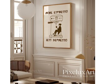 More Espresso Less Depresso Print, Funny Quote Wall Art, Coffee Bar Decor, Retro Coffee Poster, Cute Funky Kitchen Print, Bar Cart Art Decor, image 6