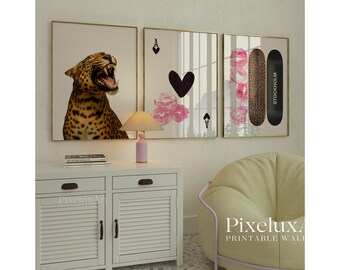 Pink Leopard Poster Set of 3, Stockholm Fashion Wall Art, Trendy Girl Room Decor, Ace of Hearts Print, Chic Pink Aesthetic Gallery Wall, image 3