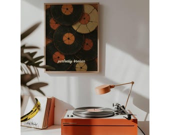 Retro Broken Vinyl Record Wall Art, Retro Music Room Decor, Vinyl Records, Vintage Aesthetic Print, Groovy Eclectic Poster, Maximalist Print, image 9