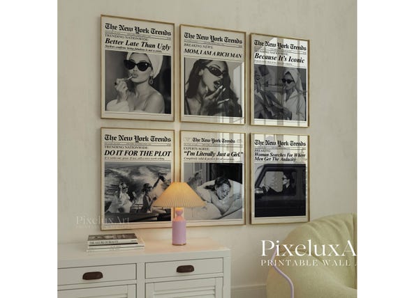 Set of 6 Trendy Newspaper Print