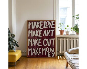 Make Love Make Art Trendy Collage Print, Red Typography Wall Art Print, Bold Quote Poste, image 5