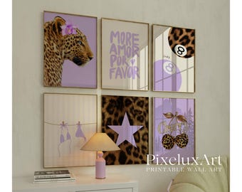 150+ Purple Y2K Leopard Wall Art Set | Lavender Cheetah Print Wall Set, Girly Preppy Dorm Room Decor, Trendy Aesthetic Poster Bundle, image 6