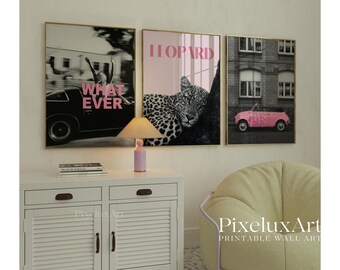Pink Black Gallery Wall Set, Collage Apartment Print, Pink Gray Y2k Fashion Print, Pink Stylish & Cool Girl Aesthetic Art for Dorm Room, image 4
