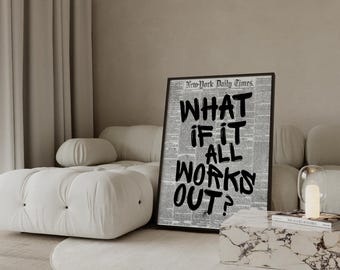 Trendy Newspaper Print - What If It All Works Out, New York Newspaper Quote, Maximalist Print, Retro Typography Poster, Cute Apartment Decor, image 4