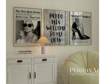 Set of 6 Trendy Wall Art – Newspaper Prints, La Dolce Vita, Mom I Am A Rich Man, Better Late Than Ugly, Black & White Art, Collage Apartment, image 4