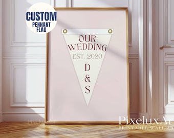 Custom Wedding Pennant Flag | Vintage Custom Pennant Flag, Personalized Couple Gift, Printable Anniversary Decor, Retro Engagement Wall Art, image 1