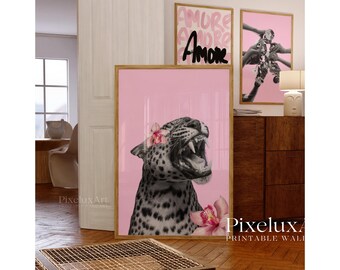 Pink Leopard Poster Set, Stockholm Fashion Wall Art Trio, Chic Pink Aesthetic Decor, Trendy Girl Room Printable Art, Modern Gallery Wall Set, image 6