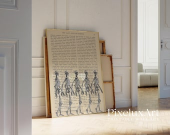 Skeleton Wall Art – Vintage Spooky Halloween Printable on Antique Book Page, Gothic Dark Academia Skeleton Print Decor, image 4