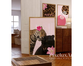 Pink Leopard Wall Art Set – Preppy Cheetah Gallery Posters, Girly Y2K Fashion Poster for Teen & Dorm Room Decor, Trendy Stylish Pink Posters, image 4