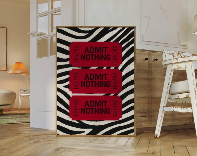 Retro Ticket Print, Ticket Club Wall Art, Funky Zebra…