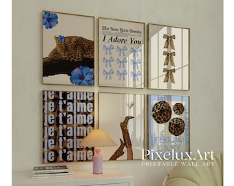 70+ Blue Y2K Gallery Leopard Wall Art Set | Cheetah Print Wall Set, Girly Aesthetic Dorm Room Decor, Trendy Aesthetic Poster Bundle, image 7