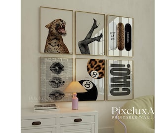 Stockholm Style Leopard Wall Art Set, Y2K Fashion Poster, Aesthetic Leopard Print Gallery Wall, Scandinavian Aesthetic Apartment Print, image 1